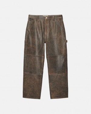 Stussy Arbejds Pant Distressed Læder - Unisex Jeans Pants Brune | TDKWZ53707