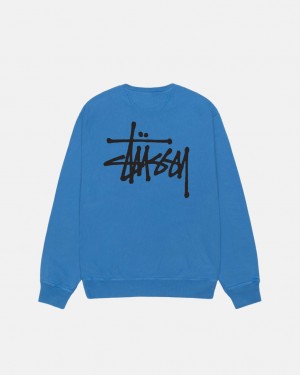 Stussy Basic Stussy Crew Pigment Dyed - Unisex Hoodies Blå | PDKER39095