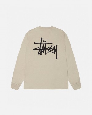 Stussy Basic Stussy Ls Tee - Mens Long Sleeve T-Shirt Khaki | YDKGT20693