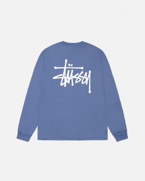 Stussy Basic Stussy Ls Tee - Mens Long Sleeve T-Shirt Blå | DKIIZ63523