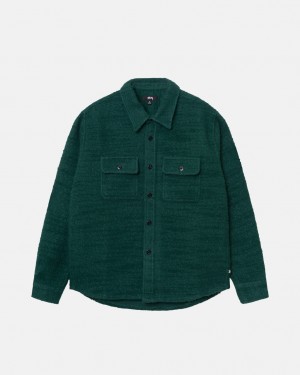 Stussy Boucle Uld Cpo Shirt - Unisex Tops Shirts Grøn | QDKUV94369