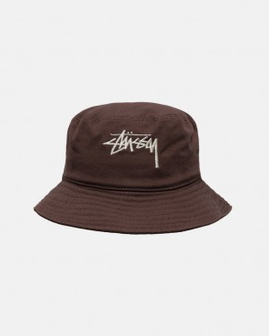 Stussy Bucket Hat Big Stock - Unisex Chokolade | QDKWA97065