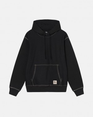 Stussy Contrast Stitch Label Hoodie - Unisex Hoodies Sort | DKJZR71573