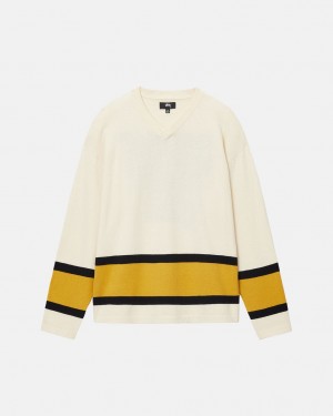 Stussy Hockey Sweater - Unisex Sweaters Knits Beige | DKDYB15110