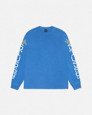 Stussy Jumbo LS Tee Pigment Dyed - Unisex Longsleeve Blå | QDKWA67196