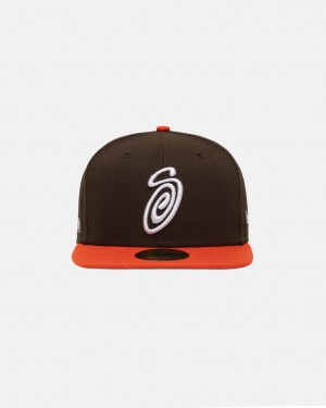 Stussy New Era 59Fifty Curly S - Unisex Brune Orange | LDKTR20950