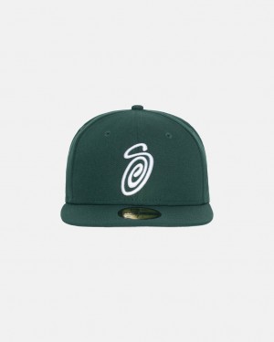 Stussy New Era 59Fifty Curly S - Unisex Grøn | DKQCS93903