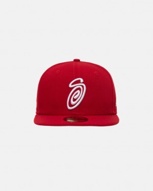 Stussy New Era 59Fifty Curly S - Unisex Rød | ADKDF70405