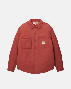 Stussy Polstret Tech Over Shirt - Unisex Tops Shirts Mørkerød | DDKKV68165