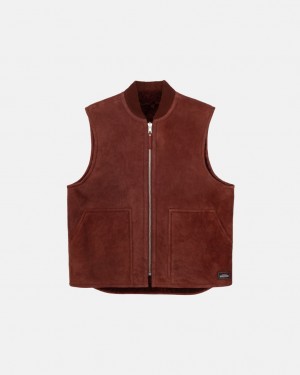 Stussy Reversible Shearling Workgear Vest - Unisex Jackets Bordeaux | EDKVG82594