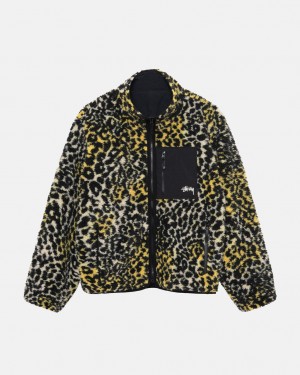 Stussy Sherpa Reversible Jacket - Unisex Jackets Gul Leopard | TDKWZ93914