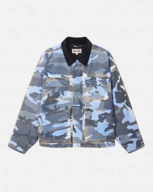 Stussy Shop Jacket Spray Dye Canvas - Unisex Jackets Blå Camo | PDKQX66471