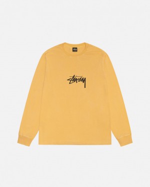 Stussy Small Stock LS Tee Pigment Dyed - Unisex Longsleeve Orange | XDKBH23290