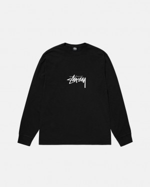 Stussy Small Stock LS Tee Pigment Dyed - Unisex Longsleeve Sort | DKXMI21758