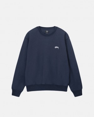 Stussy Stock Logo Crew - Unisex Hoodies Mørkeblå | XDKBH35180