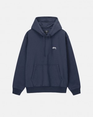 Stussy Stock Logo Hoodie - Unisex Hoodies Mørkeblå | YDKGT61280