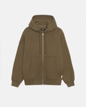 Stussy Vertical Quiltet Zip Hood - Unisex Hoodies Olivengrøn Grøn | PDKQX27283