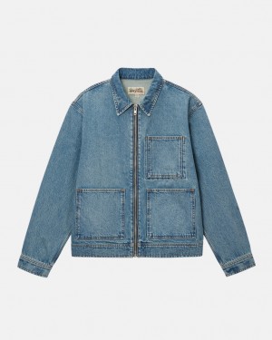 Stussy Zip Arbejds Jacket Denim - Unisex Jackets Blå | DKNEJ22103