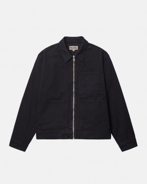 Stussy Zip Arbejds Jacket Overdyed - Unisex Jackets Sort | DKICD97960