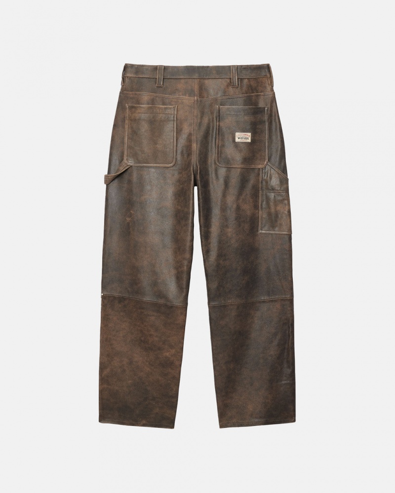 Stussy Arbejds Pant Distressed Læder - Unisex Jeans Pants Brune | TDKWZ53707