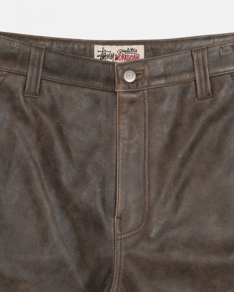 Stussy Arbejds Pant Distressed Læder - Unisex Jeans Pants Brune | TDKWZ53707