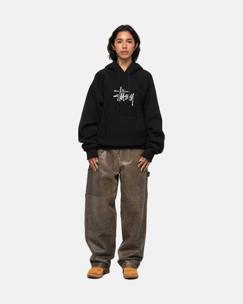 Stussy Basic Applique Hoodie - Unisex Hoodies Sort | SDKVO22607