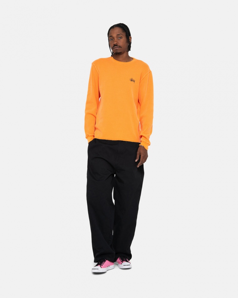 Stussy Basic Stock Ls Thermal - Mens Long Sleeve Knit Abrikos | XDKGW29826