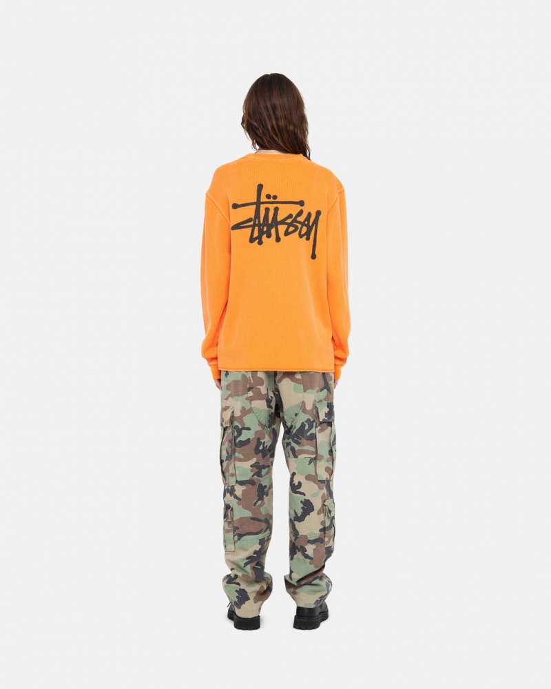 Stussy Basic Stock Ls Thermal - Mens Long Sleeve Knit Abrikos | XDKGW29826