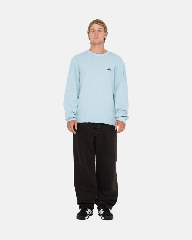 Stussy Basic Stock Ls Thermal - Mens Long Sleeve Knit Lyseblå | SDKVO21354