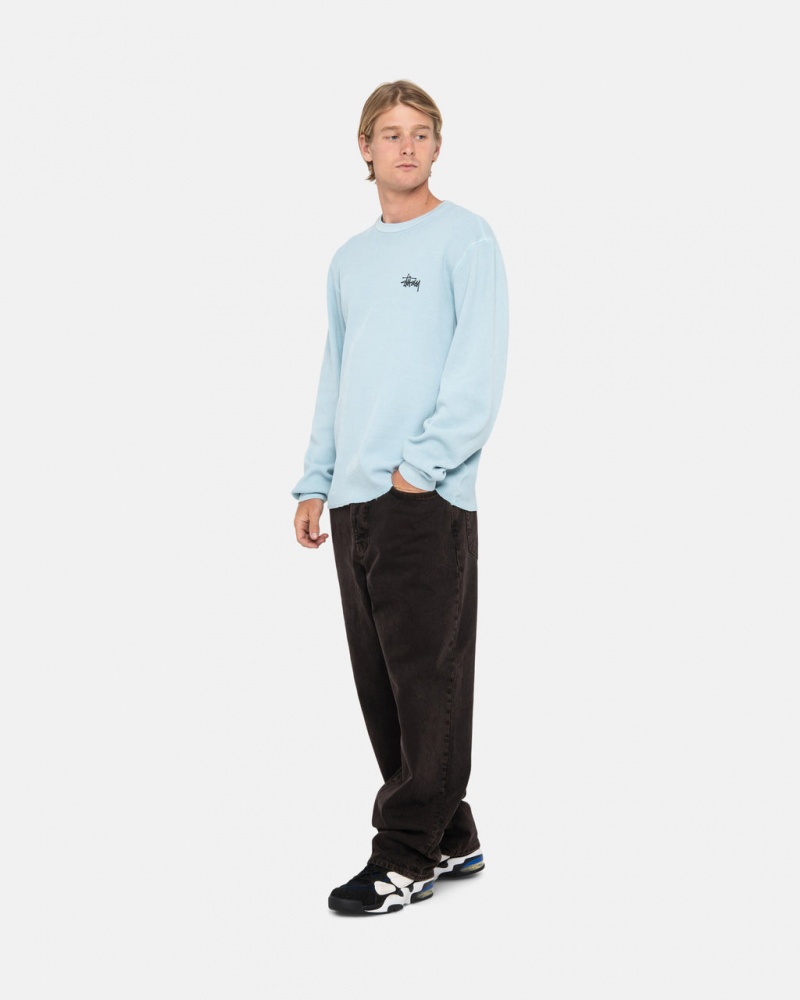 Stussy Basic Stock Ls Thermal - Mens Long Sleeve Knit Lyseblå | SDKVO21354