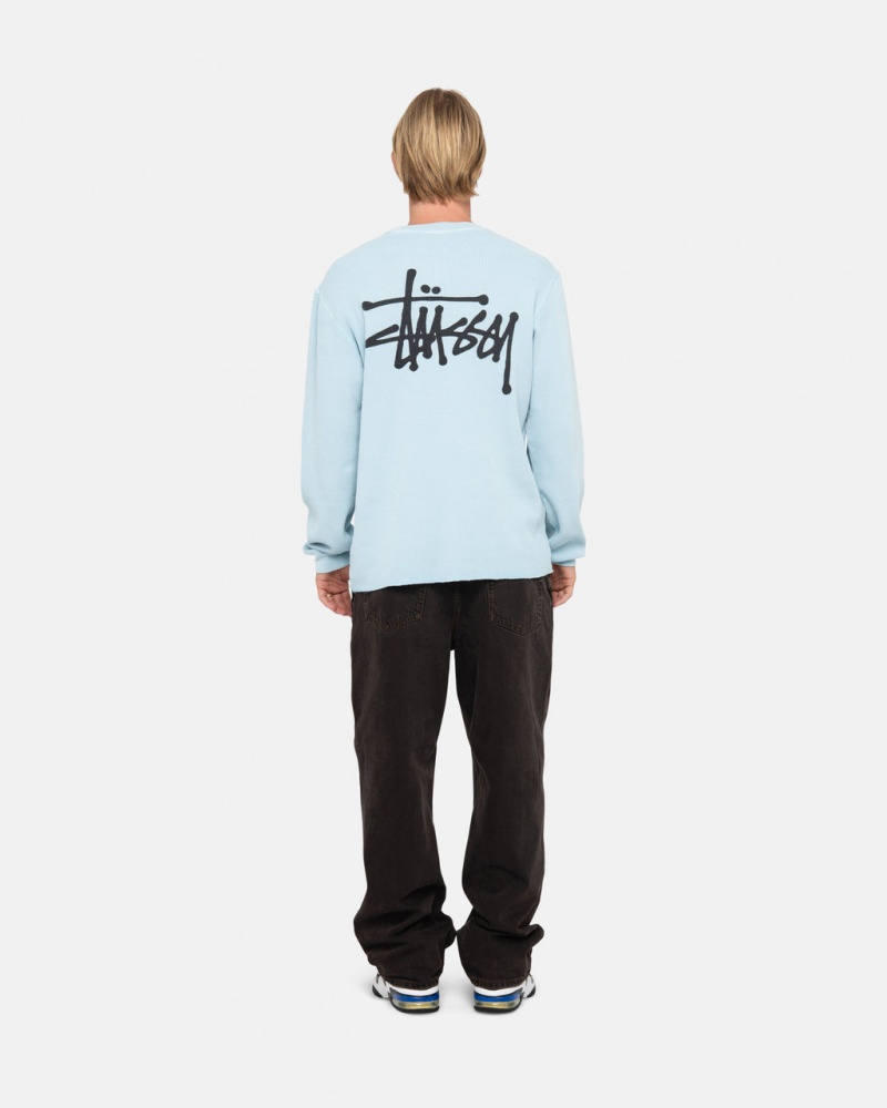 Stussy Basic Stock Ls Thermal - Mens Long Sleeve Knit Lyseblå | SDKVO21354