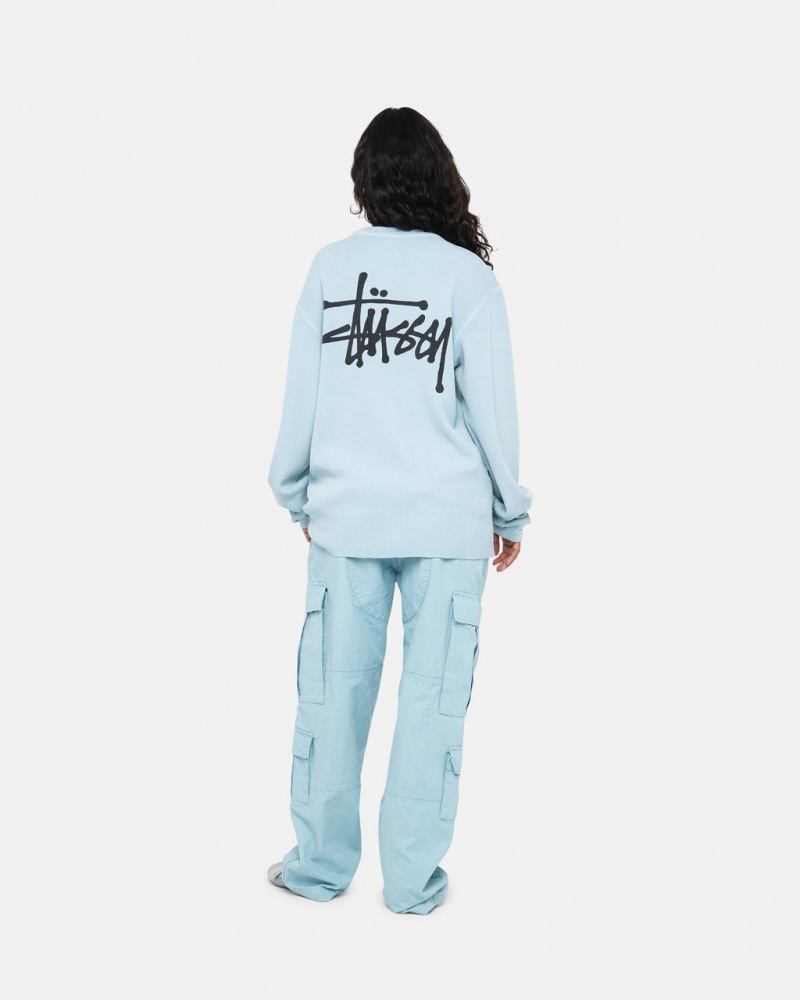 Stussy Basic Stock Ls Thermal - Mens Long Sleeve Knit Lyseblå | SDKVO21354