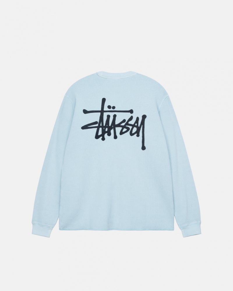 Stussy Basic Stock Ls Thermal - Mens Long Sleeve Knit Lyseblå | SDKVO21354