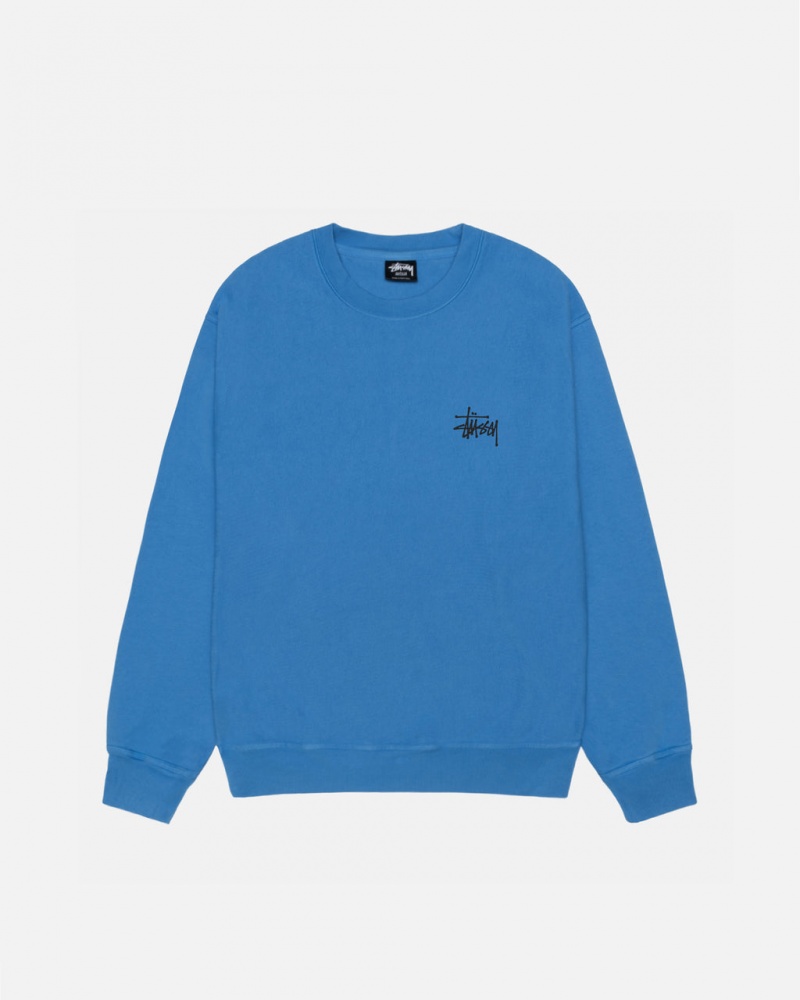 Stussy Basic Stussy Crew Pigment Dyed - Unisex Hoodies Blå | PDKER39095