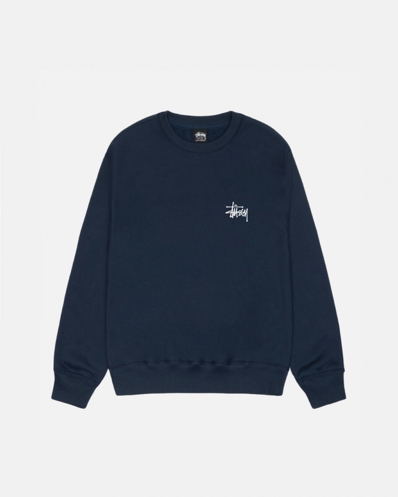 Stussy Basic Stussy Crew - Unisex Hoodies Mørkeblå | DKZPD52534