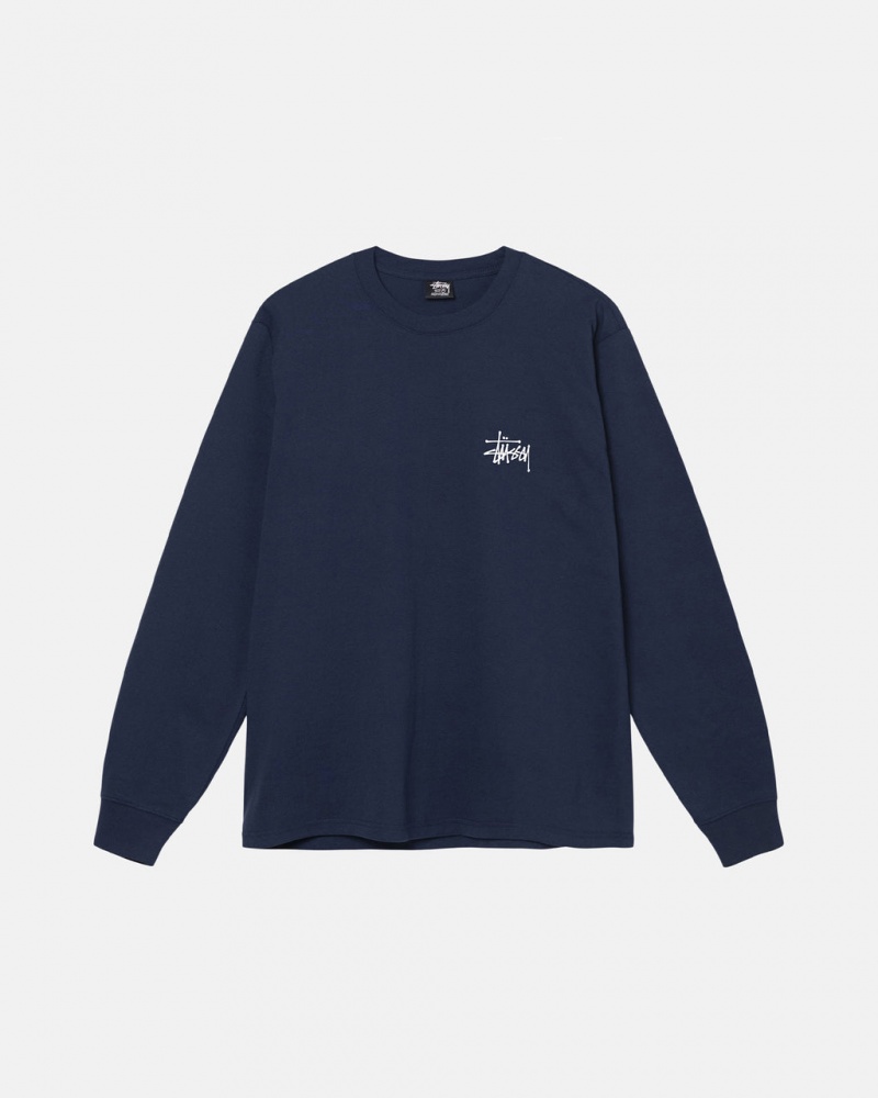 Stussy Basic Stussy LS Tee - Mens Tees Mørkeblå | YDKGT68656