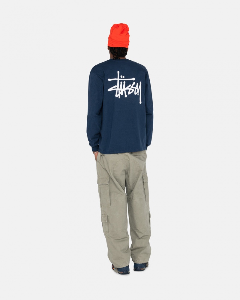 Stussy Basic Stussy LS Tee - Mens Tees Mørkeblå | YDKGT68656