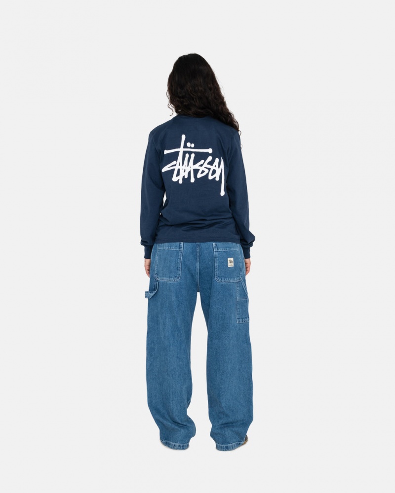 Stussy Basic Stussy LS Tee - Mens Tees Mørkeblå | YDKGT68656