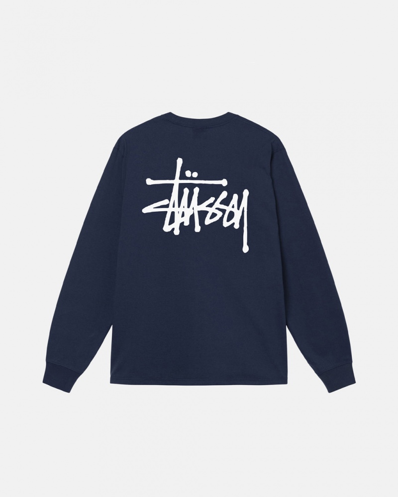 Stussy Basic Stussy LS Tee - Mens Tees Mørkeblå | YDKGT68656