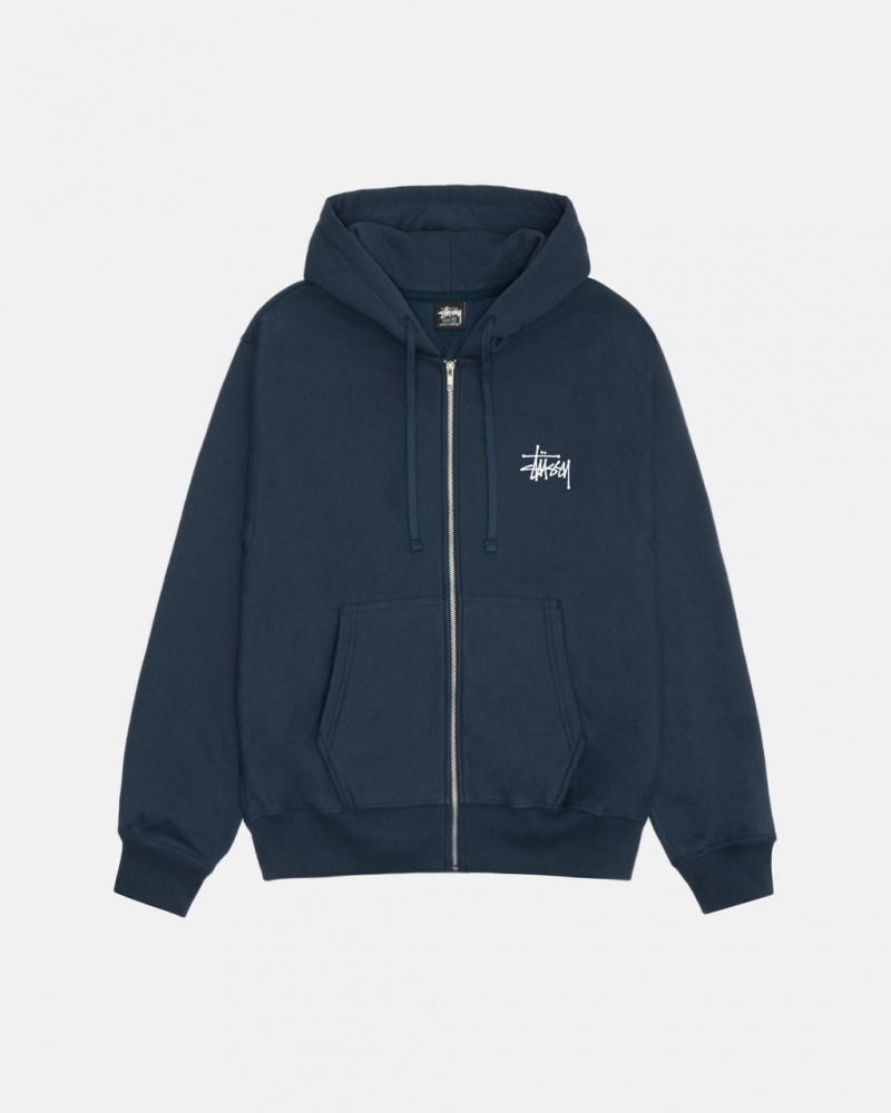 Stussy Basic Stussy Zip Hoodie - Unisex Hoodies Mørkeblå | QDKUV17178