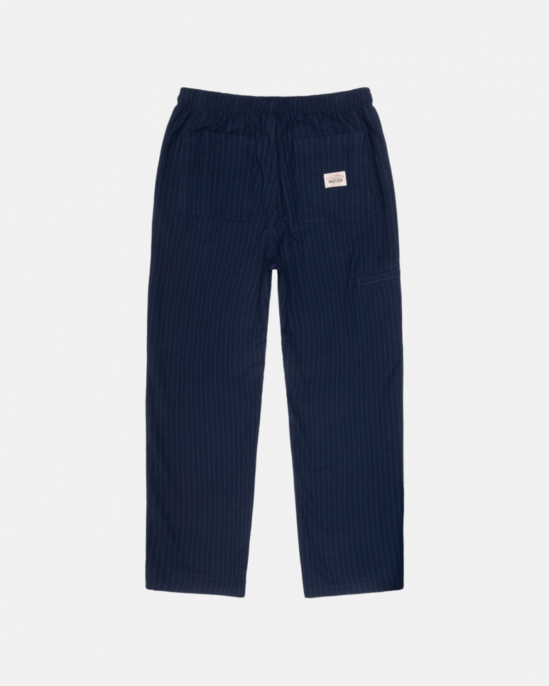 Stussy Beach Pant Uld Stripe - Unisex Pants Mørkeblå | QDKUV82384