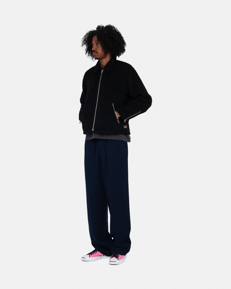 Stussy Beach Pant Uld Stripe - Unisex Pants Mørkeblå | QDKUV82384