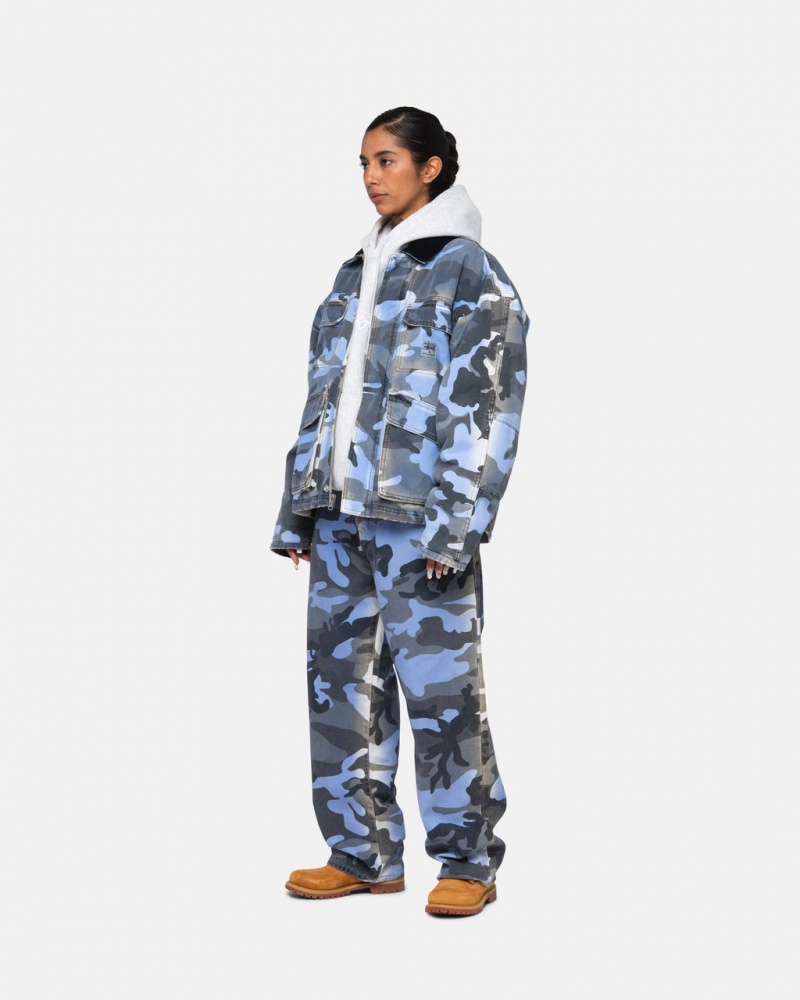 Stussy Big Ol& Jean Spray Dye Canvas - Unisex Denim Blå Camo | DKJVR64674