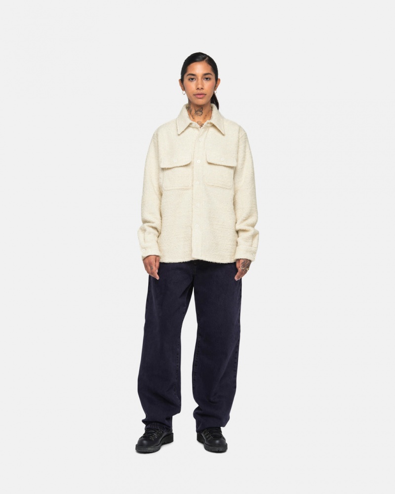 Stussy Boucle Uld Cpo Shirt - Unisex Tops Beige | DDKKV50403