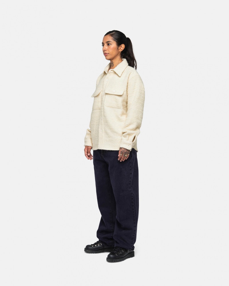 Stussy Boucle Uld Cpo Shirt - Unisex Tops Beige | DDKKV50403