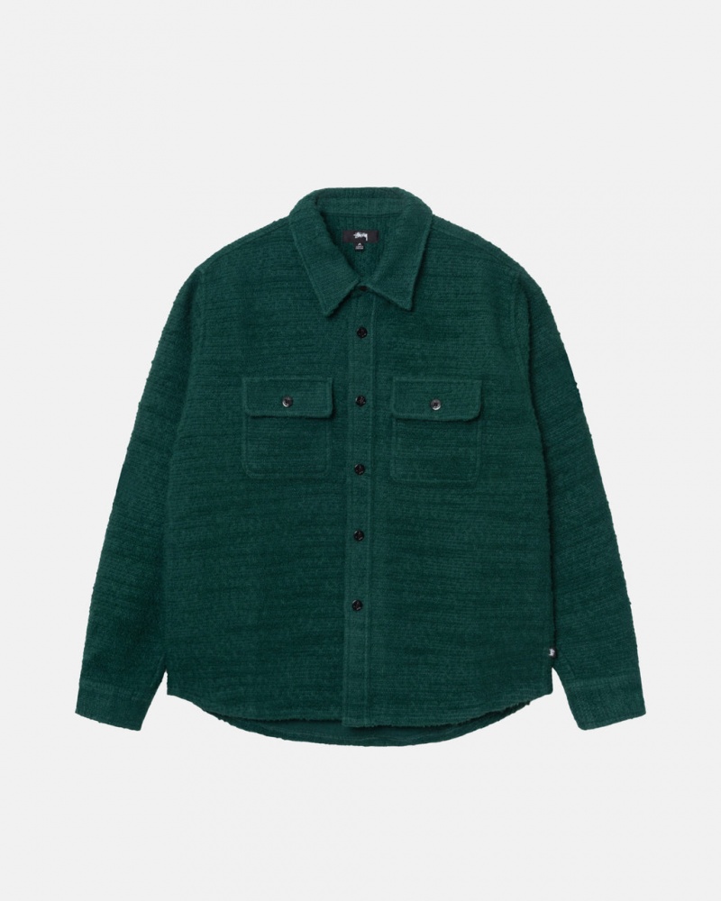 Stussy Boucle Uld Cpo Shirt - Unisex Tops Grøn | SDKVO66317