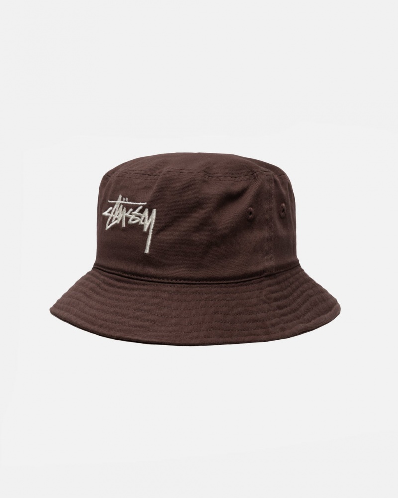 Stussy Bucket Hat Big Stock - Unisex Chokolade | QDKWA97065