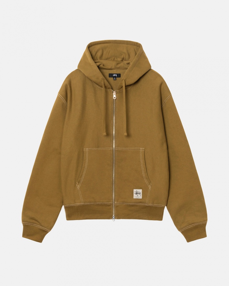 Stussy Double Face Label Zip Hoodie - Unisex Hoodies Olivengrøn | MDKFT75967