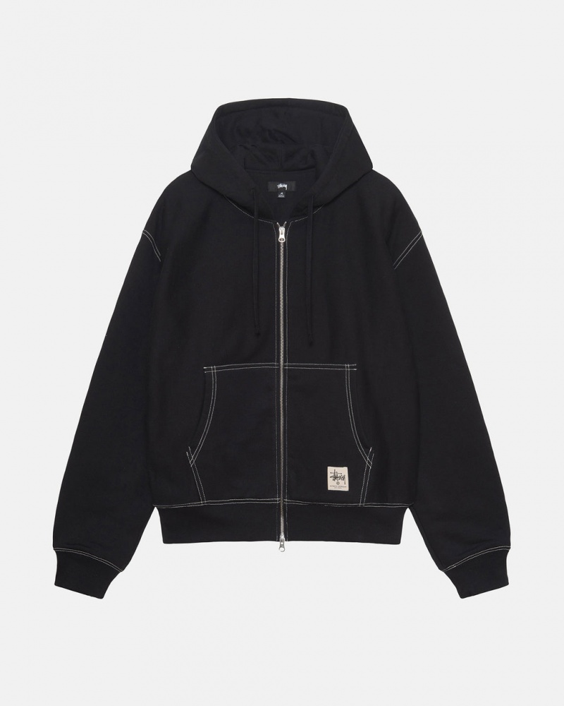 Stussy Double Face Label Zip Hoodie - Unisex Hoodies Sort | DKJVR51879