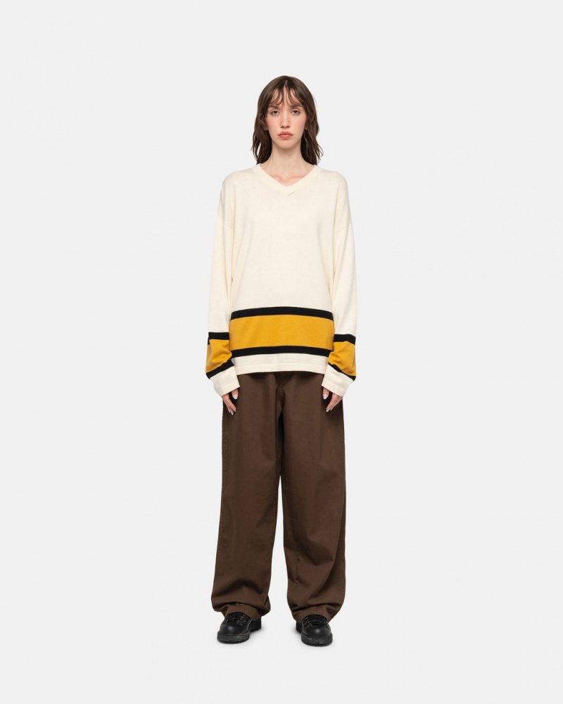 Stussy Hockey Sweater - Unisex Sweaters Beige | DDKVO63633